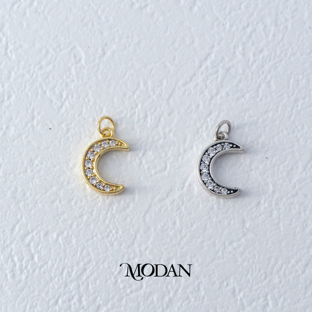 Micro Paved Moon Celestial DIY Charm Liontin Bulan Hypoallergenic Gold Filled