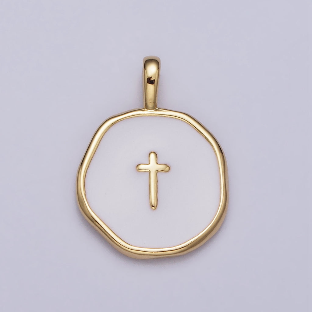 Latin Cross Enamel Round Charm DIY Charm Liontin Salib Bulat Hypoallergenic Gold Plated