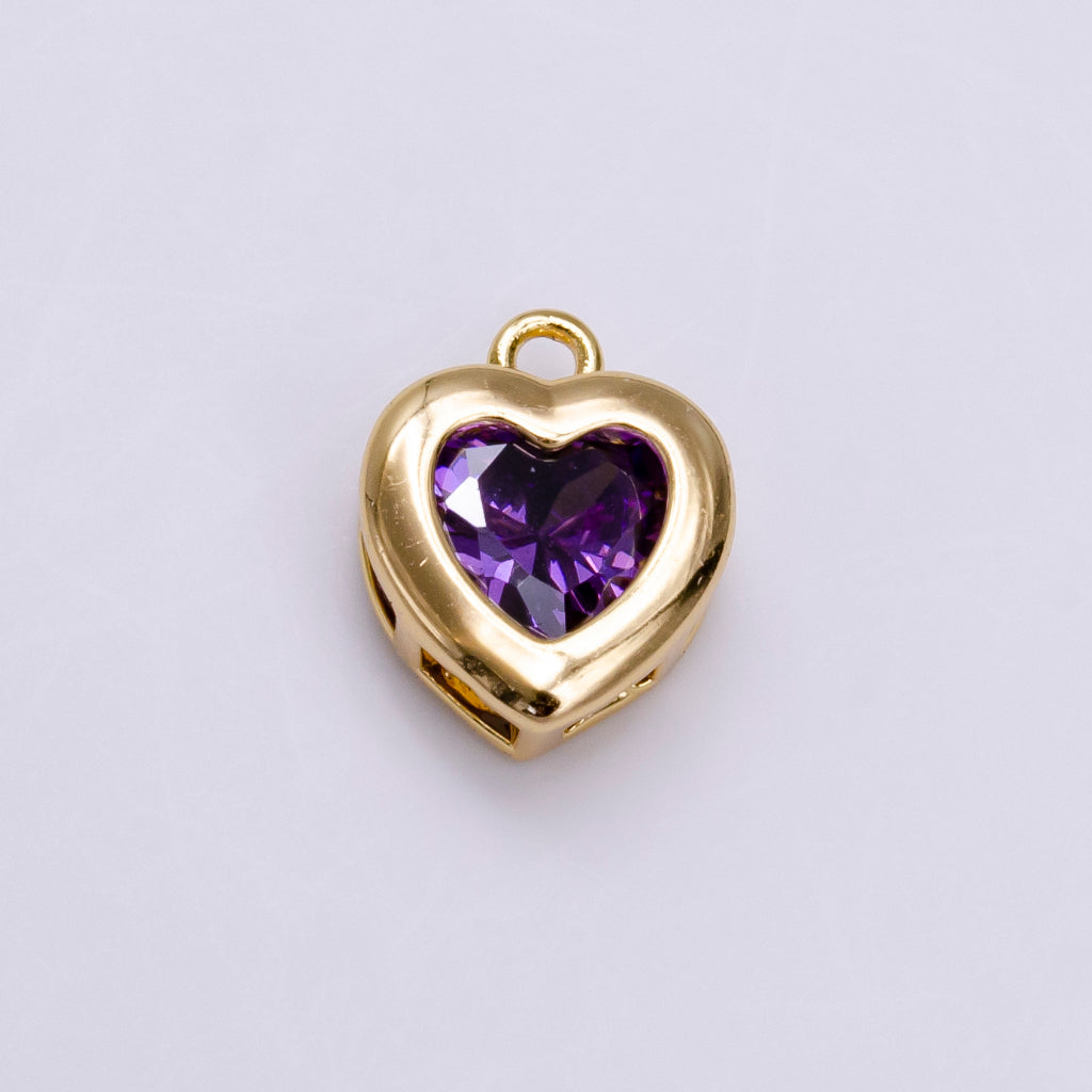 Clear Purple Cubic Zirconia Heart Framed Charm DIY Charm Liontin Hati Berlian Hypoallergenic Gold Filled