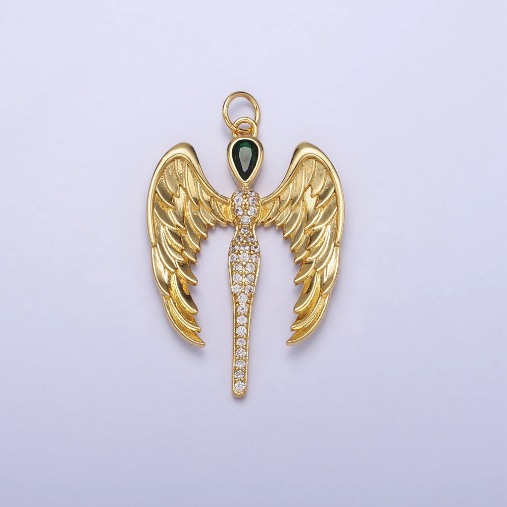Angel Wing Green Teardrop Charm DIY Charm Liontin Sayap Malaikat Berlian Hypoallergenic Gold Filled