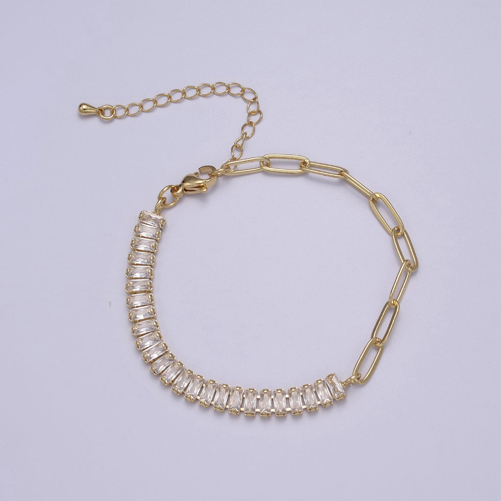 (17cm) Colorful Baguette Bracelet Gelang Fashion Warna Warni Hypoallergenic Gold Filled