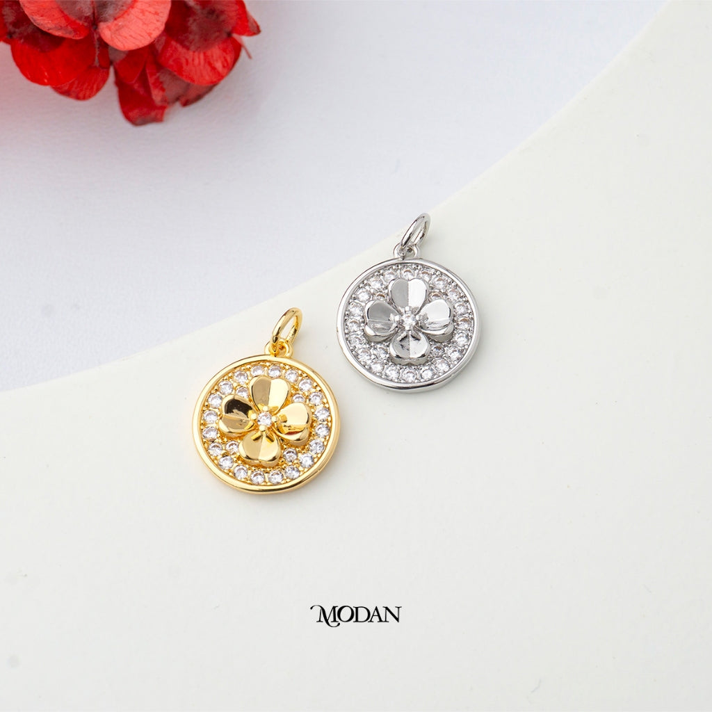 Embossed Flower Coin Pendant DIY Pendant Liontin Koin Bunga Hypoallergenic Gold Filled