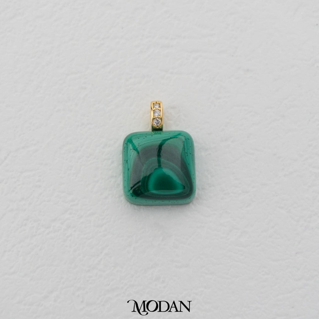 Plain Malachite Square Rectangular DIY Pendant Liontin Bandul Kalung Batu Hijau Persegi Hypoallergenic Gold Filled