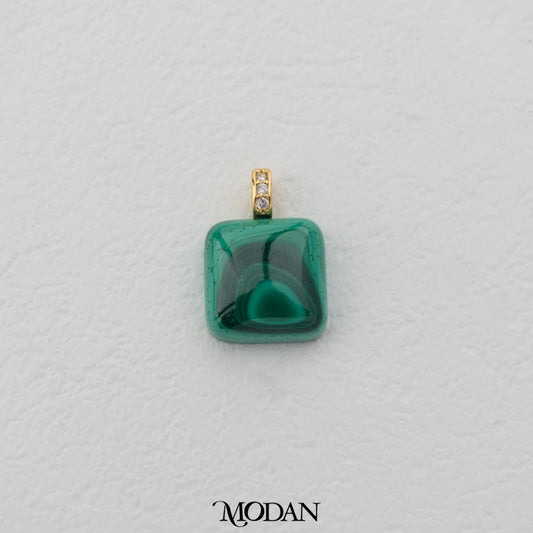 Plain Malachite Square Rectangular DIY Pendant Liontin Bandul Kalung Batu Hijau Persegi Hypoallergenic Gold Filled