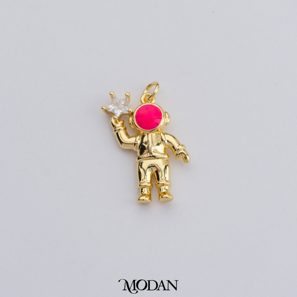 Hot Pink Space Astronauts Pendant DIY Pendant Liontin Bandul Kalung Astronot Luar Angkasa Hypoallergenic Gold Filled