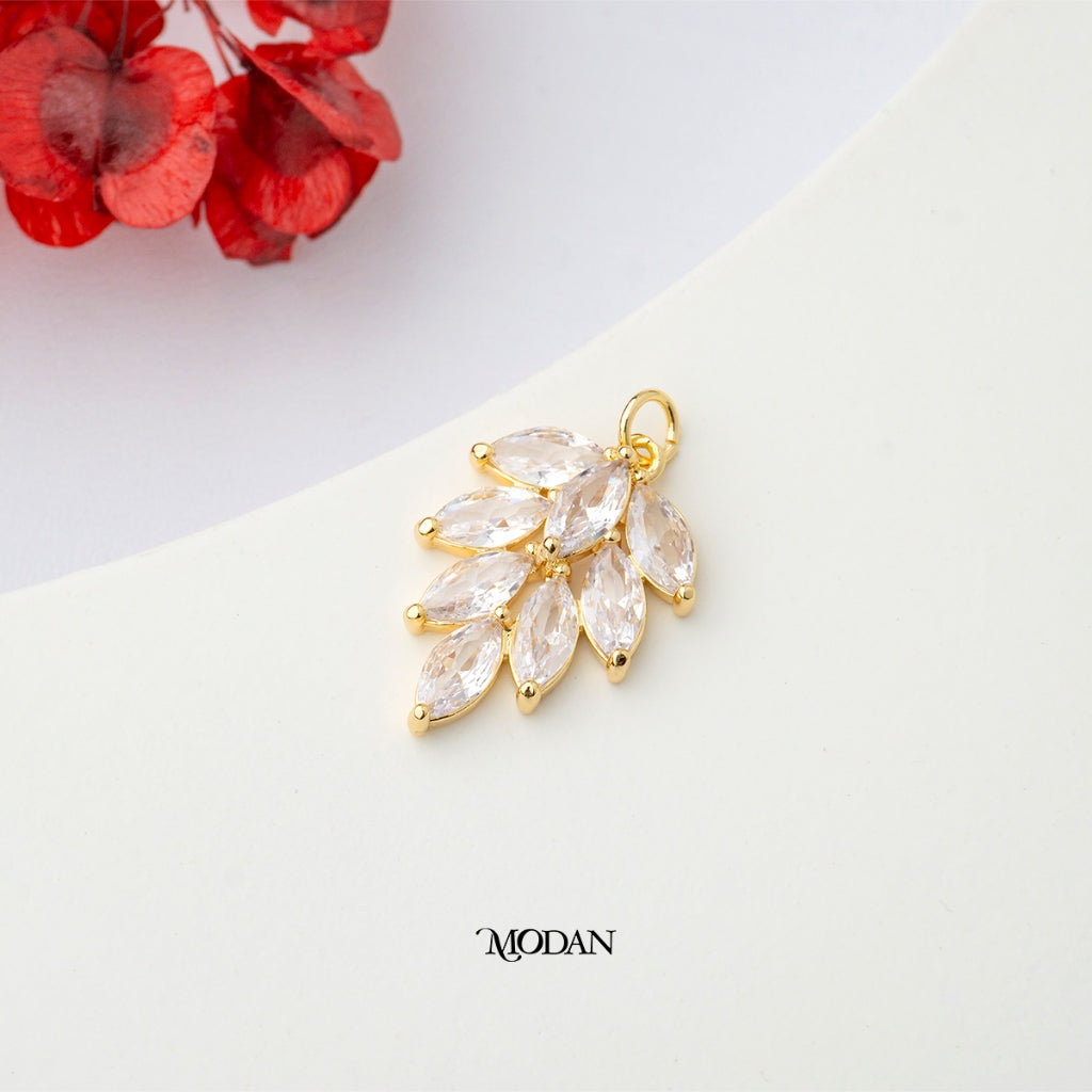Sparkling Marquise Leaf DIY Pendant Liontin Daun Pesta Hypoallergenic Gold Plated