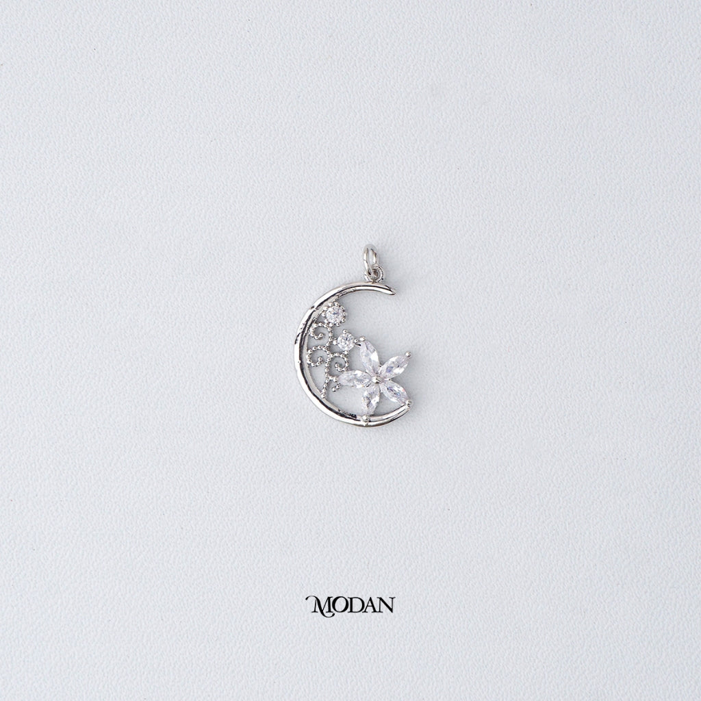 Flower Garden Crescent Moon DIY Pendant Liontin Bunga Bulan Hypoallergenic Gold Filled