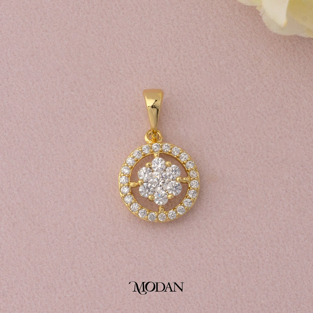 Micro Paved Geometric Round Flower Bridal Pendant DIY Liontin Pesta Bulat Hypoallergenic Gold Plated