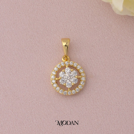 Micro Paved Geometric Round Flower Bridal Pendant DIY Liontin Pesta Bulat Hypoallergenic Gold Plated