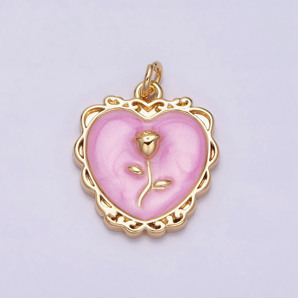 Enamel Rose Flower Love Charm DIY Charm Liontin Bunga Mawar Hati Hypoallergenic Gold Filled