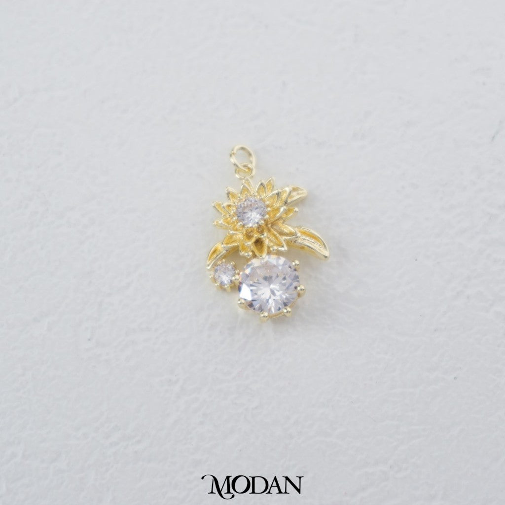 Sparkling Wild Sunflower Solitaire Zirconia Pendant DIY Liontin Bunga Matahari Berlian Mata Satu Hypoallergenic Gold Plated