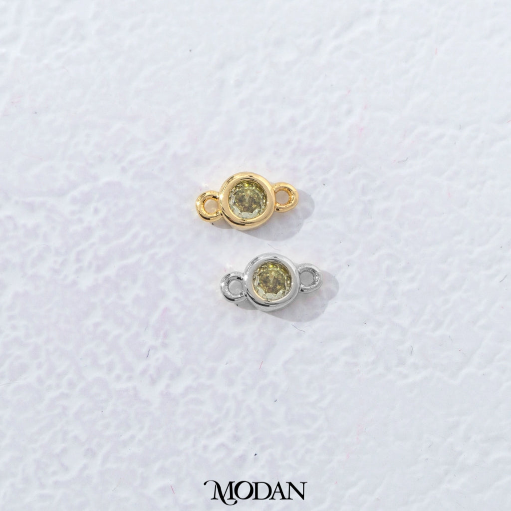 Colorful Mini Round Birthstone DIY Connector Liontin Bulan Lahir Warna-Warni Hypoallergenic Gold Filled