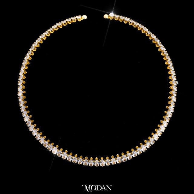 Sparkling Marquise Necklace Cuff Choker Necklace Kalung Tennis Pesta Kaku Hypoallergenic Gold Plated