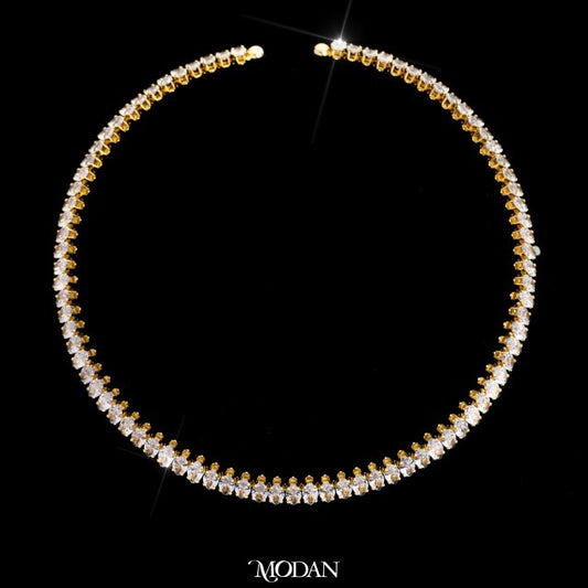 Sparkling Marquise Necklace Cuff Choker Necklace Kalung Tennis Pesta Kaku Hypoallergenic Gold Plated