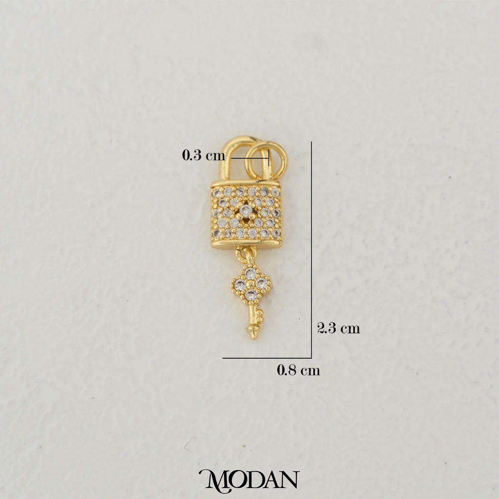 Micro Paved Love Lock Charm Dangle DIY Charm Liontin Kunci Cinta Gembok Hypoallergenic Gold Filled