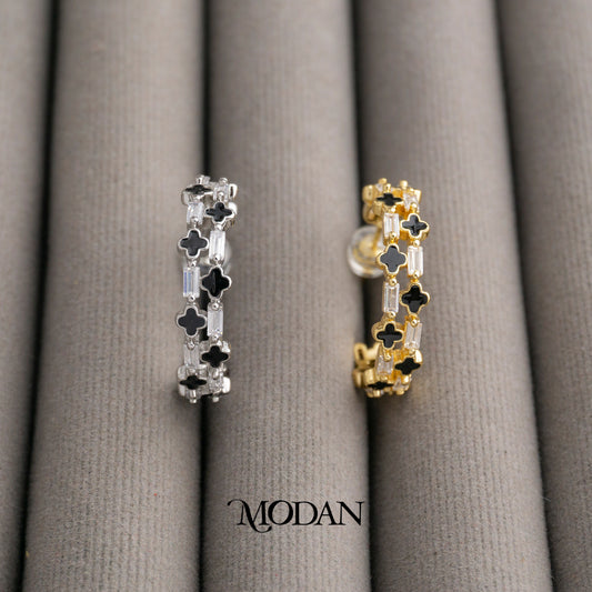Black Clover C-Hoop Earrings Anting Bulat Daun Keberuntungan Hypoallergenic Gold Filled