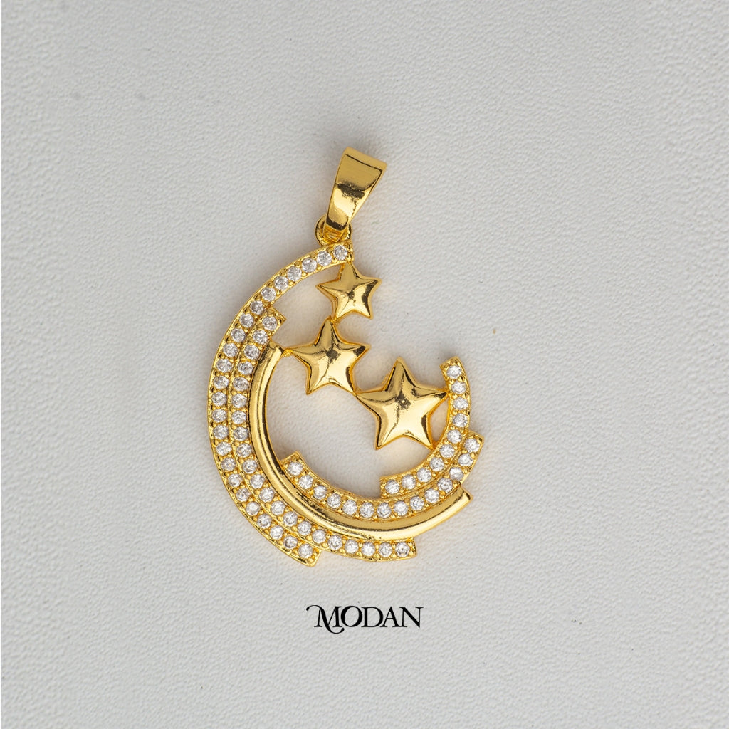 Moon and Star Muslim Pendant DIY Pendant Liontin Kalung Hijab Bulan Bintang Hypoallergenic Gold Plated