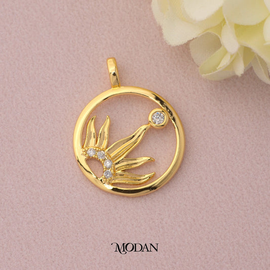 Simple Classic Celestial Sun Round DIY Pendant Liontin Matahari Hypoallergenic Gold Plated
