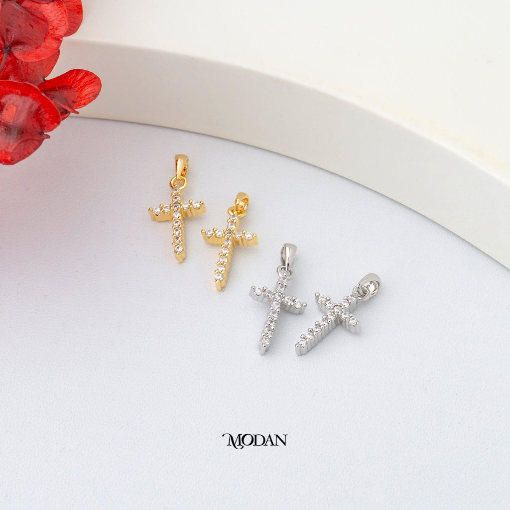 Plain Religious Sparkling Cross DIY Pendant Liontin Salib Hypoallergenic Gold Plated