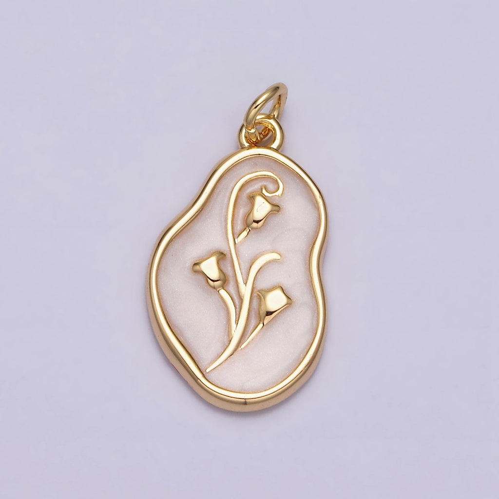 Tulips Flower Enamel Abstract DIY Charm Liontin Bunga Tulip Abstrak Hypoallergenic Gold Filled