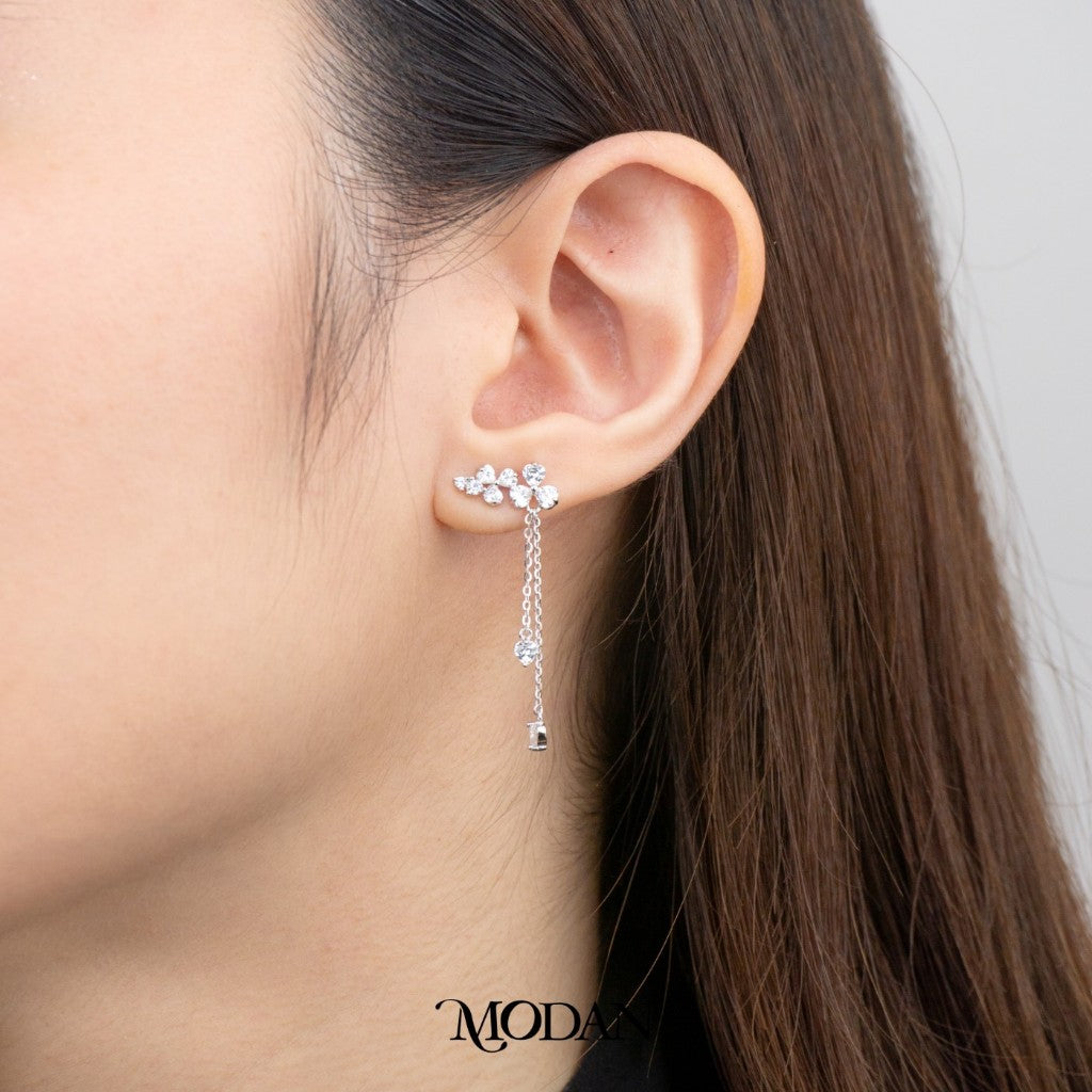 Sparkling Bridal Flower Drop Stud Earrings Anting Tusuk Pesta Bunga Hypoallergenic Sterling Silver S925