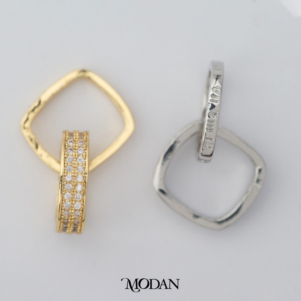 Textured and Micro Paved Interlocking Geometrical Square Pendant DIY Pendant Liontin Persegi Gandeng Hypoallergenic Gold Filled