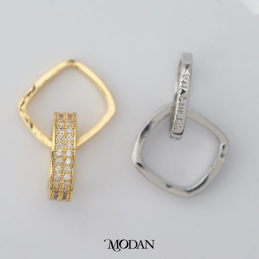 Textured and Micro Paved Interlocking Geometrical Square Pendant DIY Pendant Liontin Persegi Gandeng Hypoallergenic Gold Filled