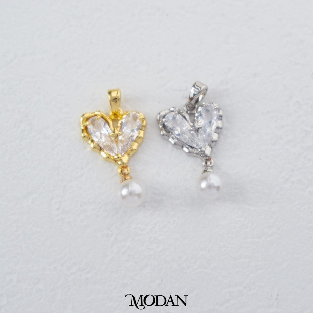 Sparkling Zirconia Love Heart Shaped Pearl Dangle Pendant DIY Pendant Liontin Bandul Kalung Bentuk Hati Cinta Berlian Mutiara Hypoallergenic Gold Plated