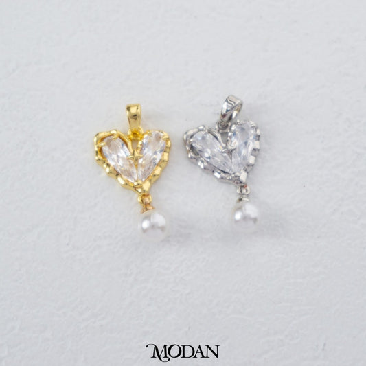 Sparkling Zirconia Love Heart Shaped Pearl Dangle Pendant DIY Pendant Liontin Bandul Kalung Bentuk Hati Cinta Berlian Mutiara Hypoallergenic Gold Plated
