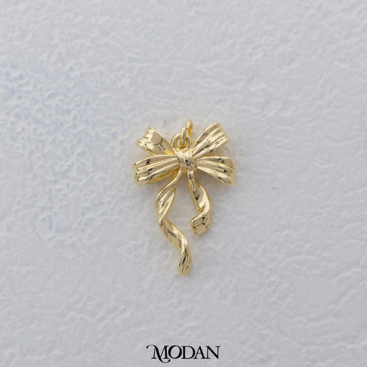 Textured Curly Ribbon Bow Pendant DIY Pendant Liontin Pita Hypoallergenic Gold Filled
