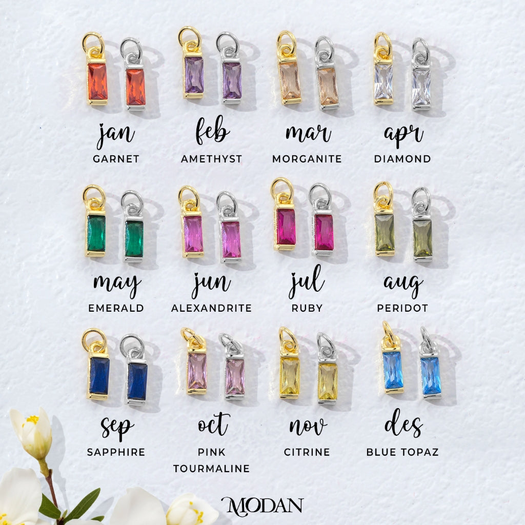 Colorful Mini Plain Rectangular Birthstone Charm DIY Charm Liontin Kalung Persegi Panjang Polos Bulan Lahir Warna-Warni Hypoallergenic Gold Filled
