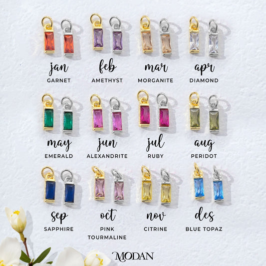 Colorful Mini Plain Rectangular Birthstone Charm DIY Charm Liontin Kalung Persegi Panjang Polos Bulan Lahir Warna-Warni Hypoallergenic Gold Filled