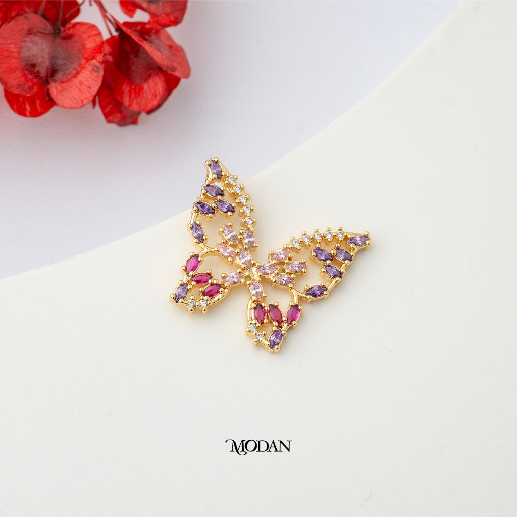 Sparkling Clear and Colorful Butterfly Pendant DIY Pendant Liontin Kupu - Kupu Berlian Hypoallergenic Gold Plated