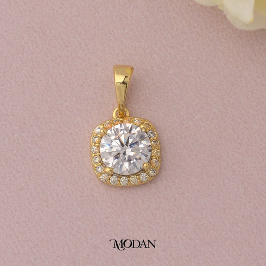 Micro Paved Geometric Bezel Bridal Pendant DIY Liontin Pesta Persegi Hypoallergenic Gold Plated