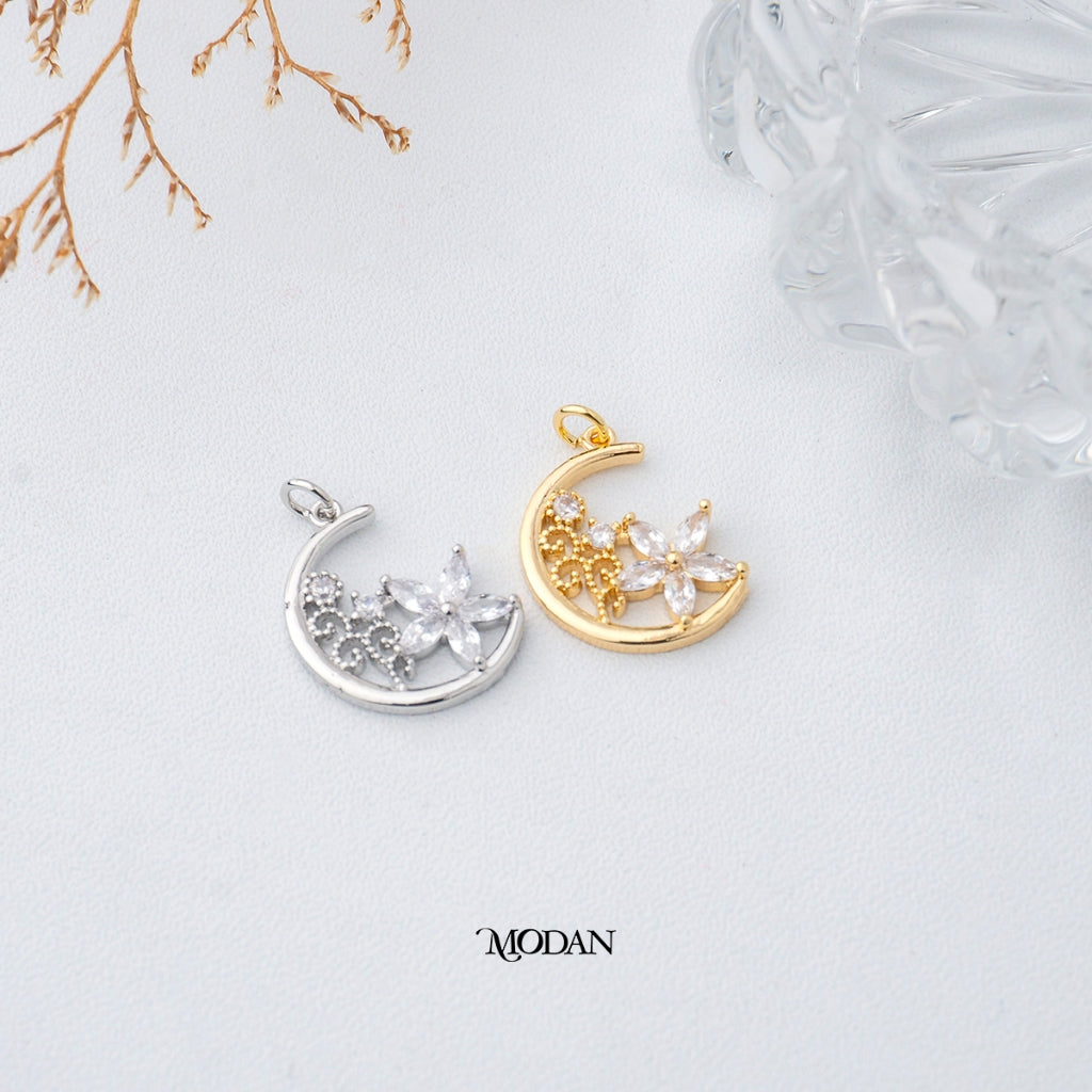 Flower Garden Crescent Moon DIY Pendant Liontin Bunga Bulan Hypoallergenic Gold Filled