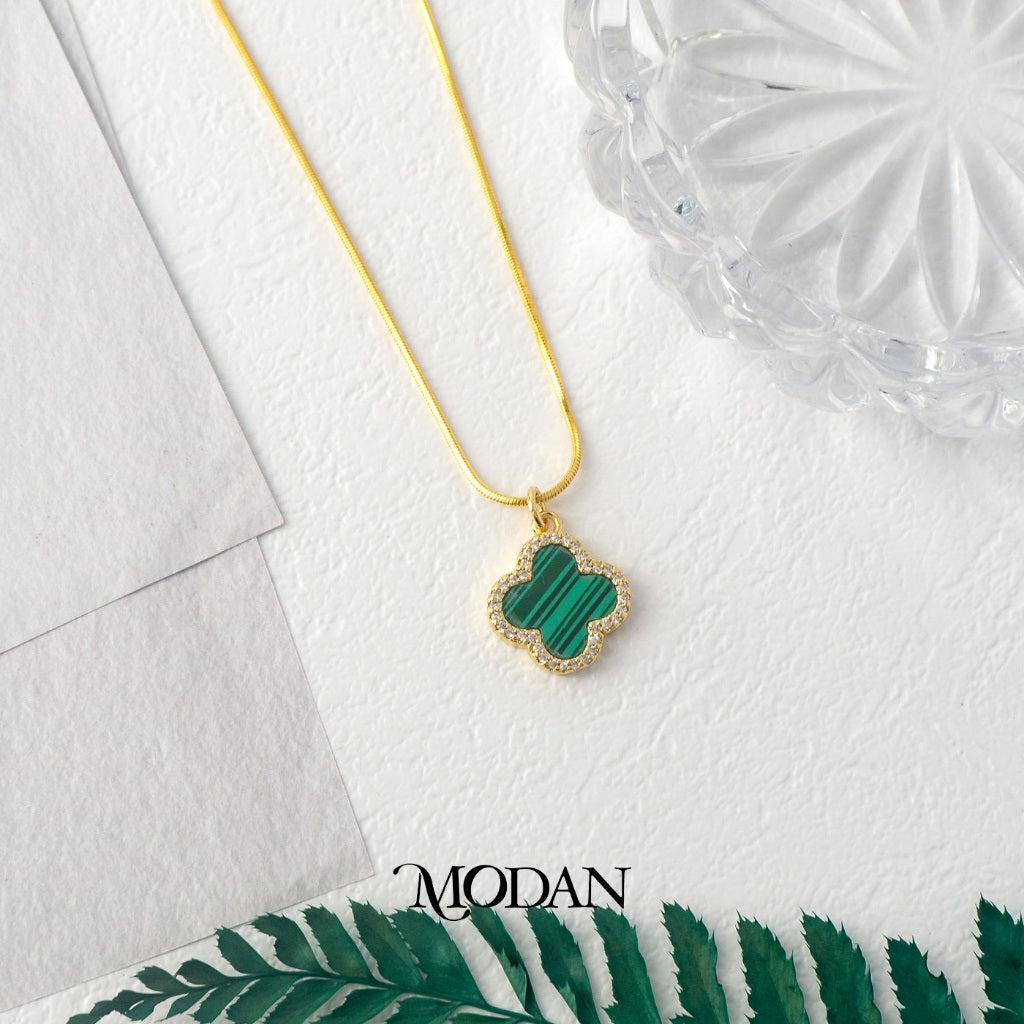 Malachite Lucky Clover Four Leaf Pendant DIY Liontin Bandul Daun Semanggi Hypoallergenic Gold Plated
