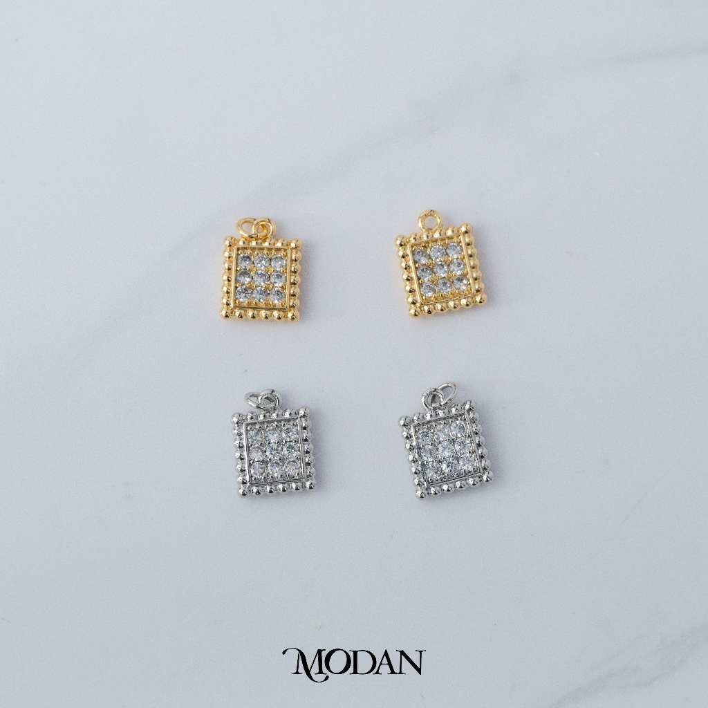 Micro Paved Geometric Square DIY Charm Liontin Berlian Persegi Hypoallergenic Gold Filled