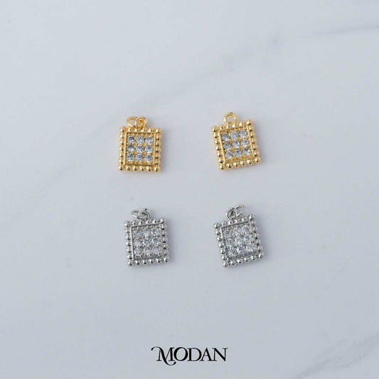 Micro Paved Geometric Square DIY Charm Liontin Berlian Persegi Hypoallergenic Gold Filled