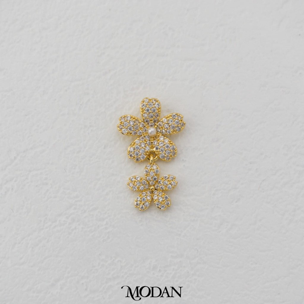 Sparkling Micro Paved Blooming Flower Dangle DIY Pendant Liontin Bunga Berlian Pasir Hypoallergenic Gold Plated