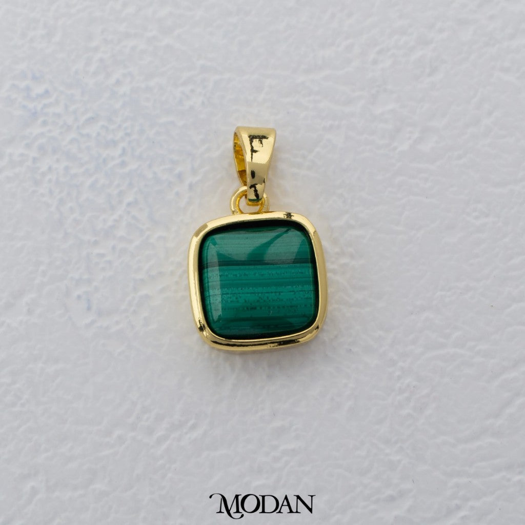 Mini Plain Malachite Square Rectangular DIY Pendant Liontin Bandul Kalung Batu Hijau Persegi Hypoallergenic Gold Filled