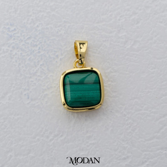 Mini Plain Malachite Square Rectangular DIY Pendant Liontin Bandul Kalung Batu Hijau Persegi Hypoallergenic Gold Filled