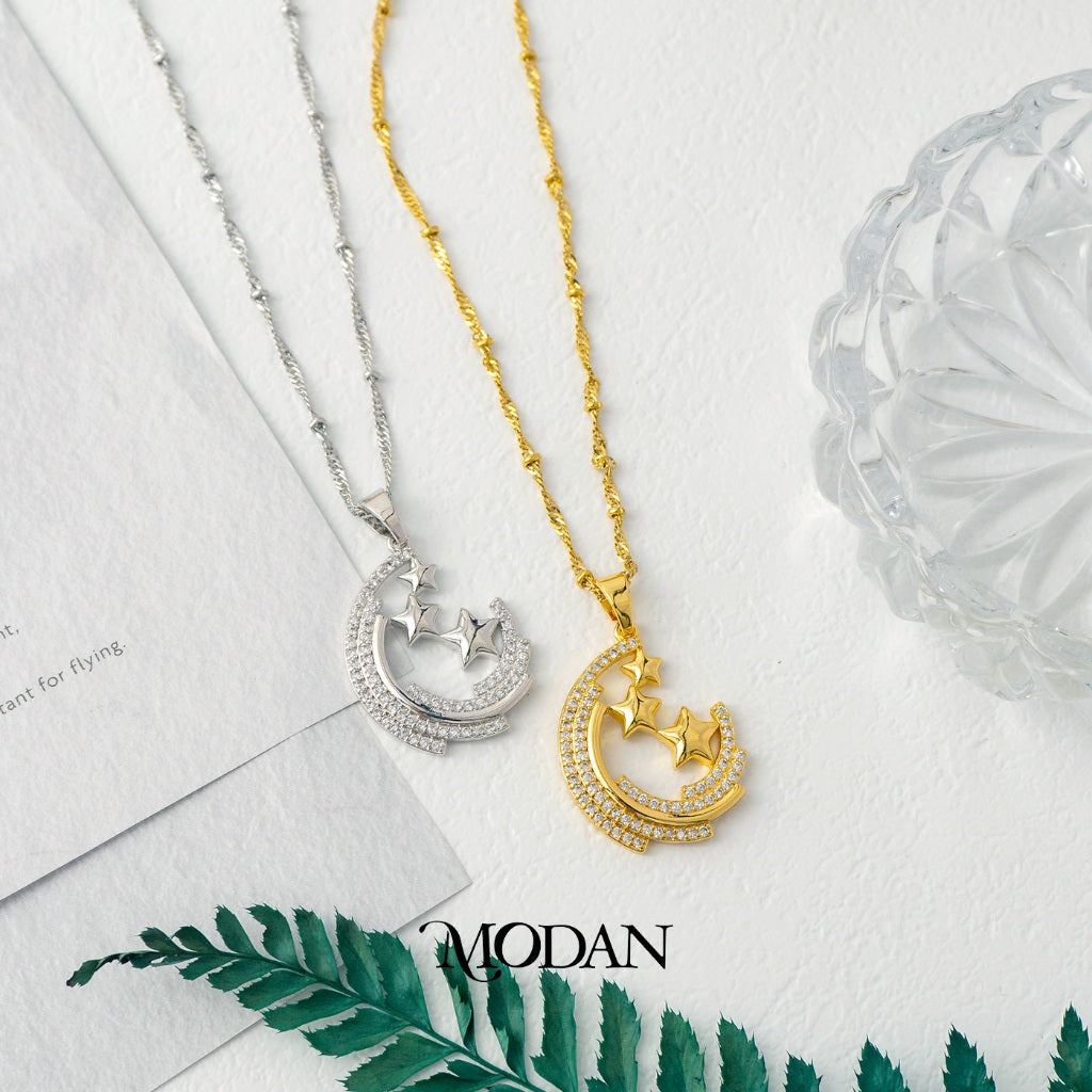 Moon and Star Muslim Pendant DIY Pendant Liontin Kalung Hijab Bulan Bintang Hypoallergenic Gold Plated