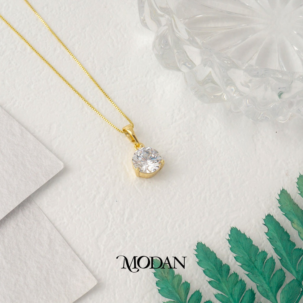 Moissanite Round Pendant DIY Liontin Pesta Mata Satu Hypoallergenic Gold Plated