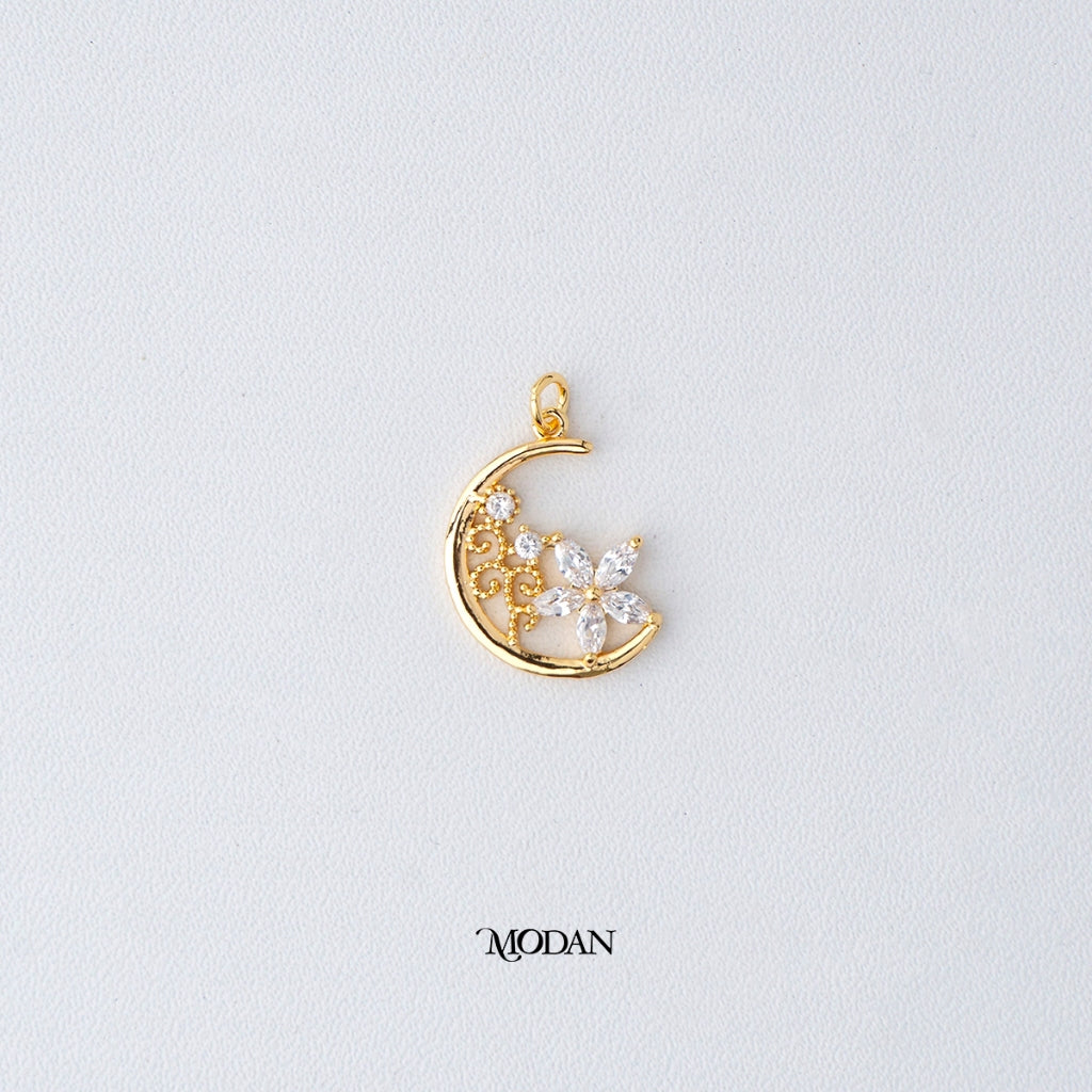 Flower Garden Crescent Moon DIY Pendant Liontin Bunga Bulan Hypoallergenic Gold Filled