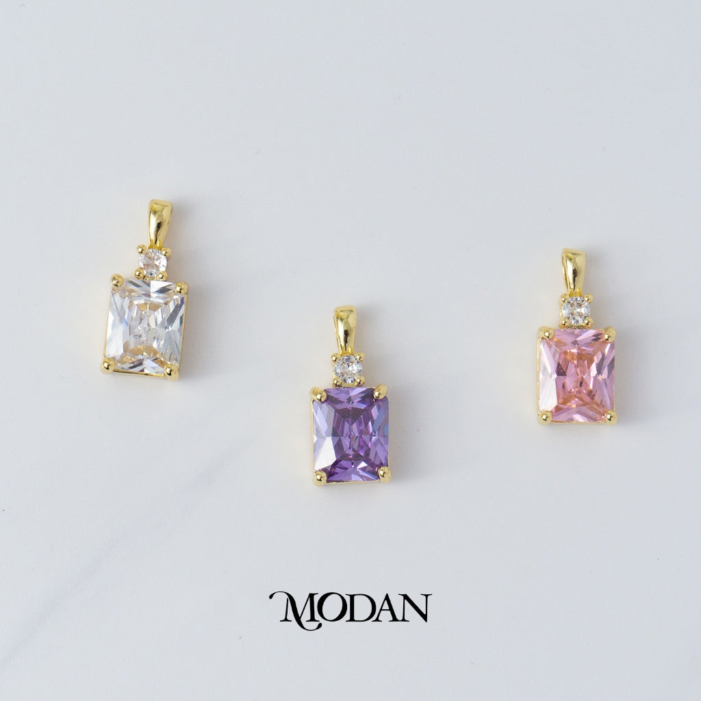 Clear Pink Purple Rectangle Pendant DIY Liontin Pesta Persegi Panjang Warna - Warni Hypoallergenic Gold Plated