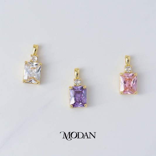 Clear Pink Purple Rectangle Pendant DIY Liontin Pesta Persegi Panjang Warna - Warni Hypoallergenic Gold Plated