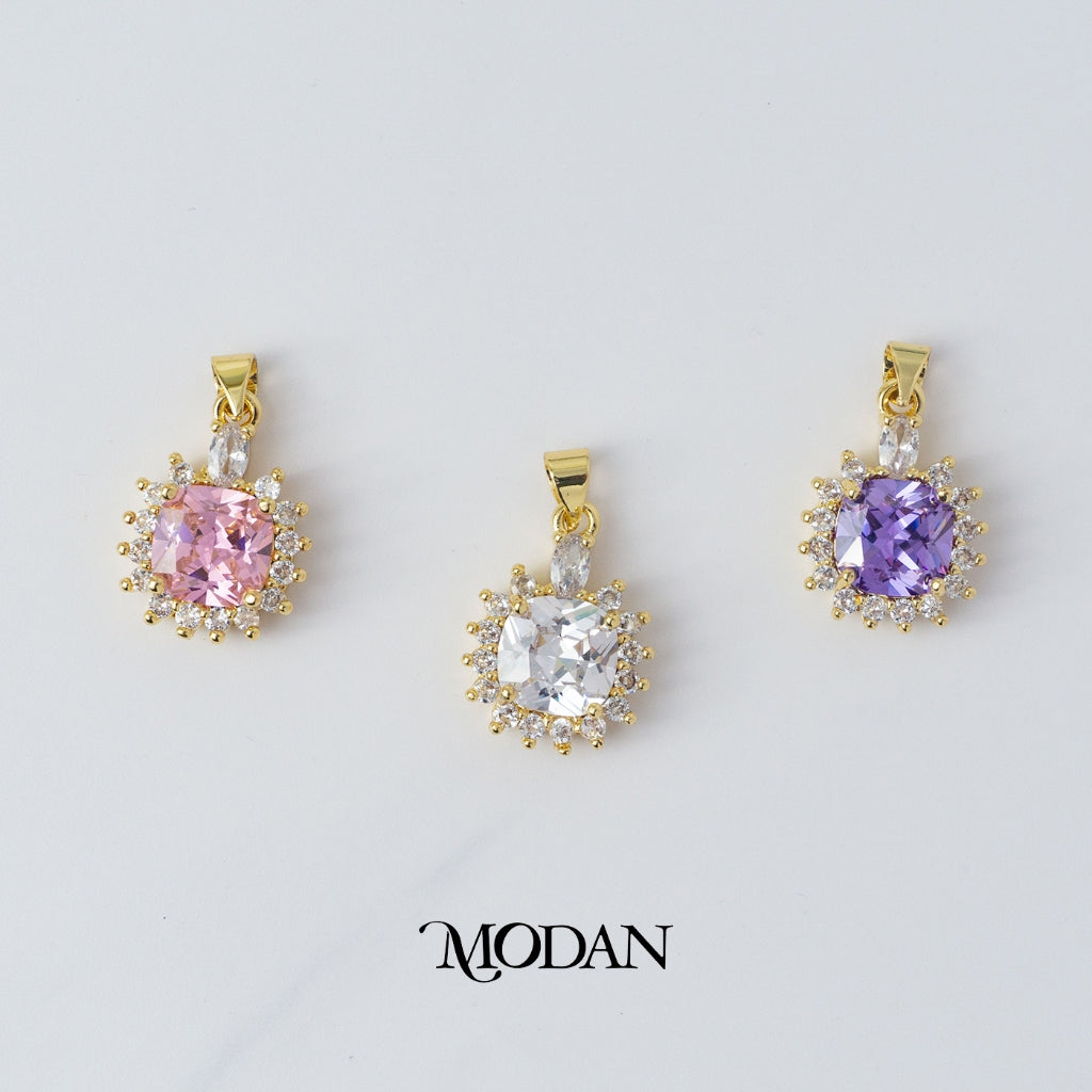 Clear Pink Purple Round Pendant DIY Liontin Pesta Bulat Warna - Warni Hypoallergenic Gold Plated