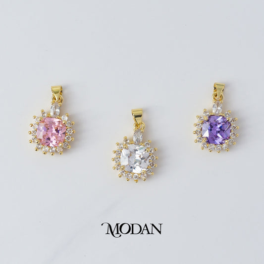 Clear Pink Purple Round Pendant DIY Liontin Pesta Bulat Warna - Warni Hypoallergenic Gold Plated