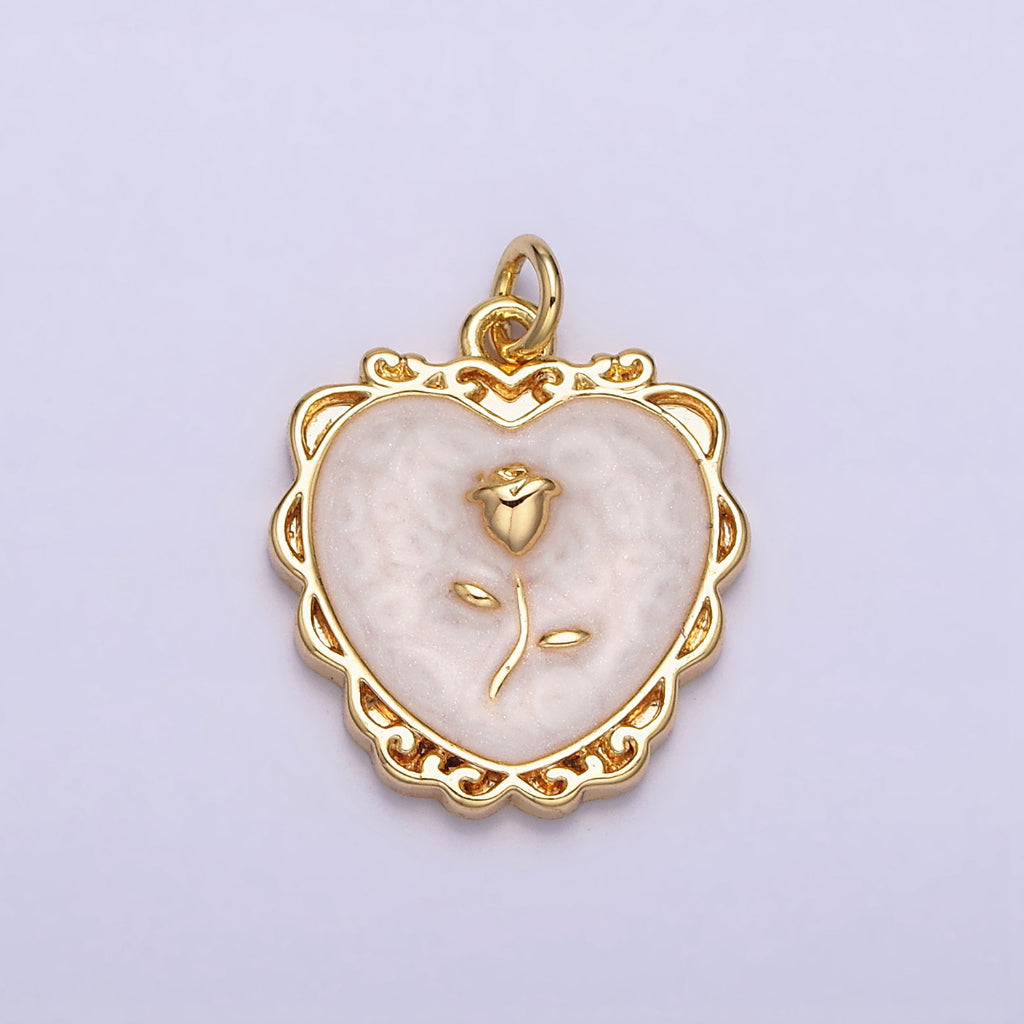 Enamel Rose Flower Love Charm DIY Charm Liontin Bunga Mawar Hati Hypoallergenic Gold Filled