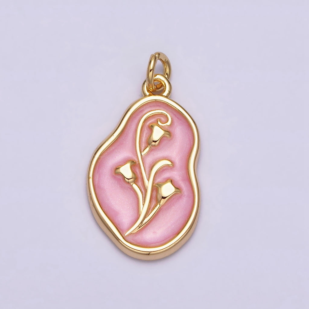 Tulips Flower Enamel Abstract DIY Charm Liontin Bunga Tulip Abstrak Hypoallergenic Gold Filled